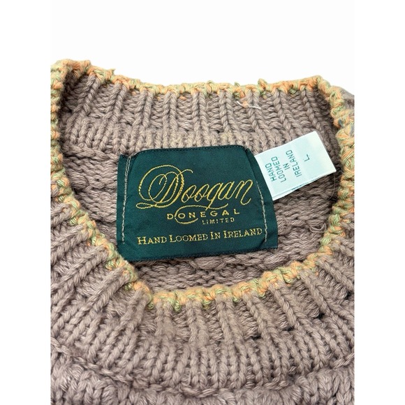 Doogan Donegal Textured Sweater Hand Loomed Ireland Fisherman Vtg Large Beige - Picture 2 of 8